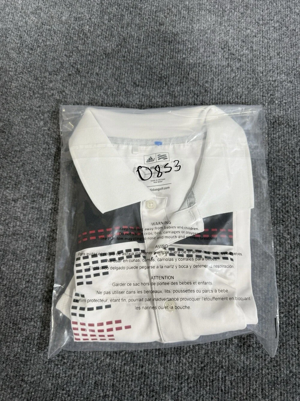 Adidas Golf ClimaCool Mens Large White Black Red Geometric Performance Polo